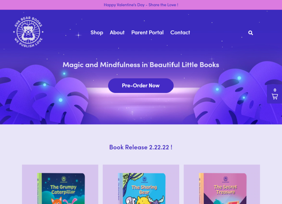 Ava Bear Books home page screen shot
