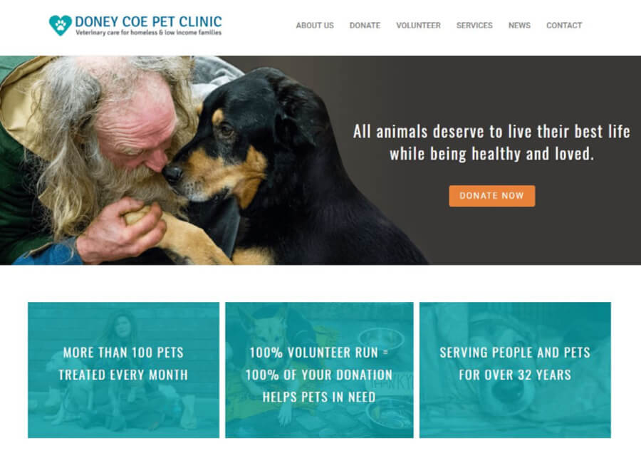 Doney Coe Pet Clinic home page screen shot